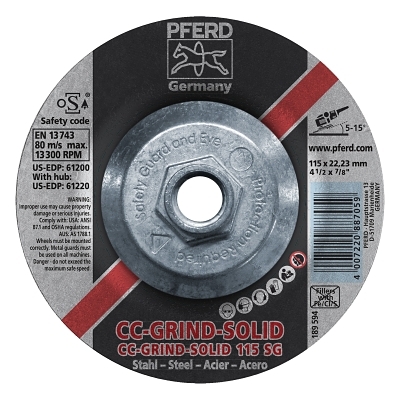 ꜀(^. .^꜀ )꜆੭ CC-GRIND-SOLID Steel Grinding Disc, Ceramic, 4-1/2 in dia, 5